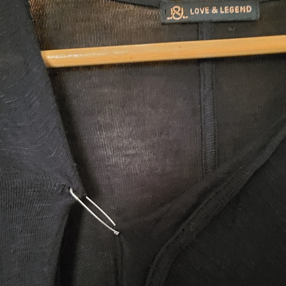 Love & Legend faux leather trim sleeve cardigan with pin - Picture 2 of 4